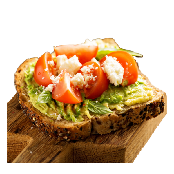 Tostada con aguacate y tomate triturado o en rodajas