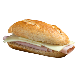 Mollete a la plancha de jamón cocido o pavo con queso Edam
